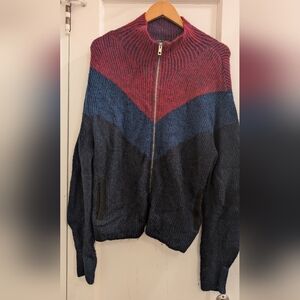 rag & bone Red and Blue Zip-Up Sweater